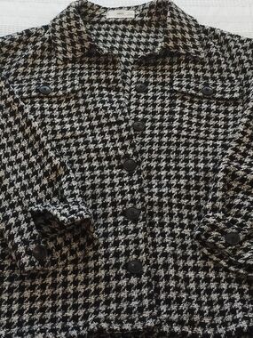 Mango Black and White Houndstooth Button Jacket